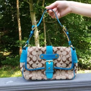 Blue accent coach handbag